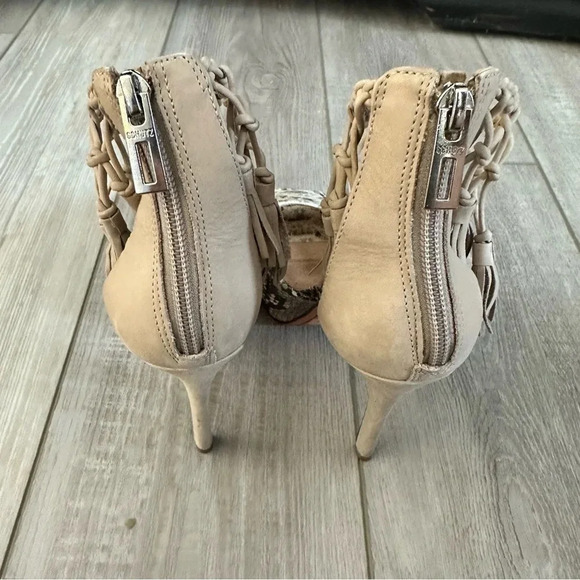 SCHUTZ Peep Toe Fun Leather Snakeskin Heels with Ankle Strap - Picture 3 of 9